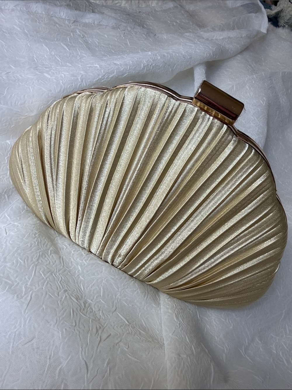 Gold Pleated Shell Evening Clutch